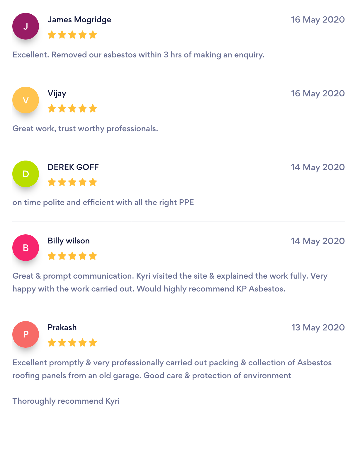Happy Customer Reviews - KP Asbestos Waste Removal Happy Customer Reviews - KP Asbestos Waste Removal